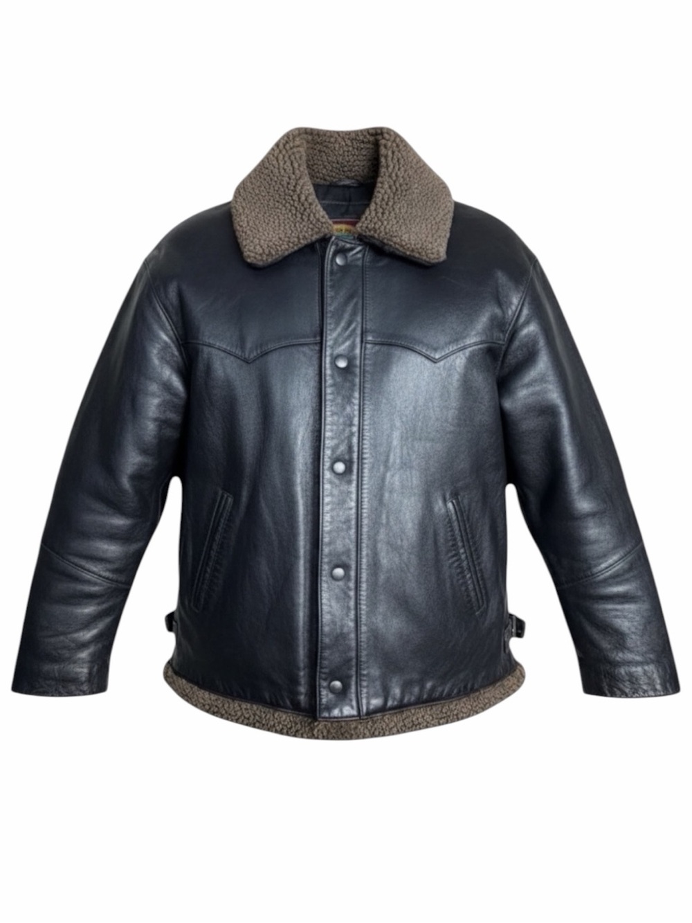 Vintage Pioneer Wear Leather Western Ranch Jacket Sherpa‎ Collar L